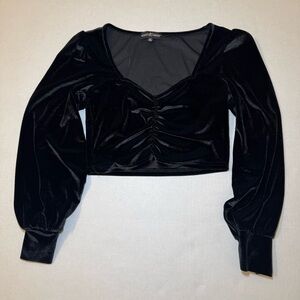 Almost Famous Black Velvet Crop Top Puff Sleeve Y2K Coquette Balletcore Size M